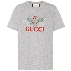 NWT Gucci GG Tennis Cotton Logo T-Shirt in Gray Size S
